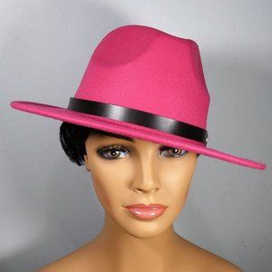 Fabulous! Fun Stylish Fashionable Wide Brim Hat Fedora Cowboy Hat Rose Red Pink